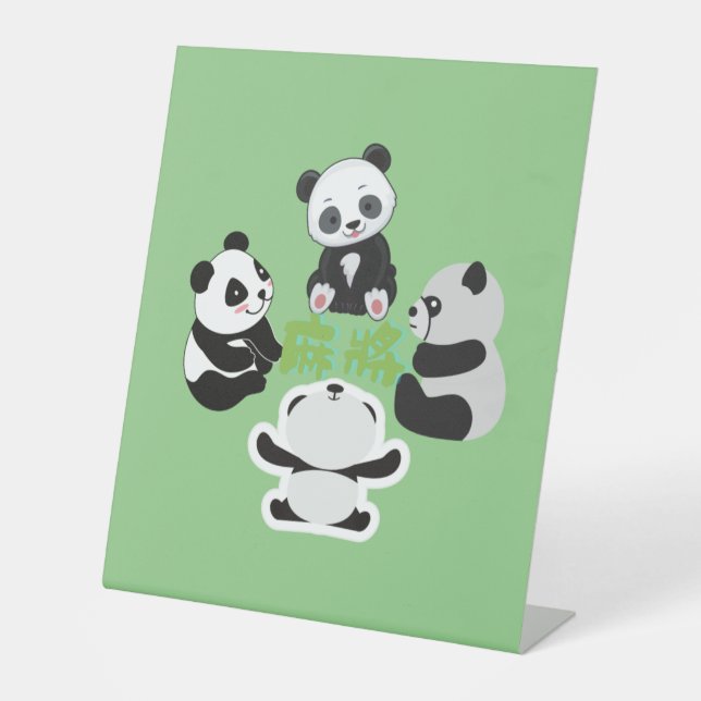Mahjong Panda Cute Funny Pedestal Sign (Front)
