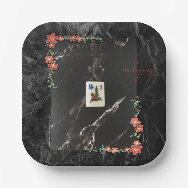 Mahjong paper plates with marble and floral design (Front)