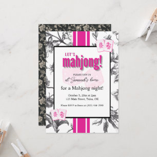 Mahjong Party Invitation, black pink toile, tiles Invitation