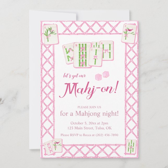 Mahjong Party Invitation, mahjong instant invite (Front)