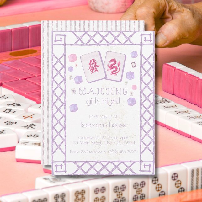 Mahjong Party Invitation, Purple Pink Dragon Tiles Invitation (Creator Uploaded)