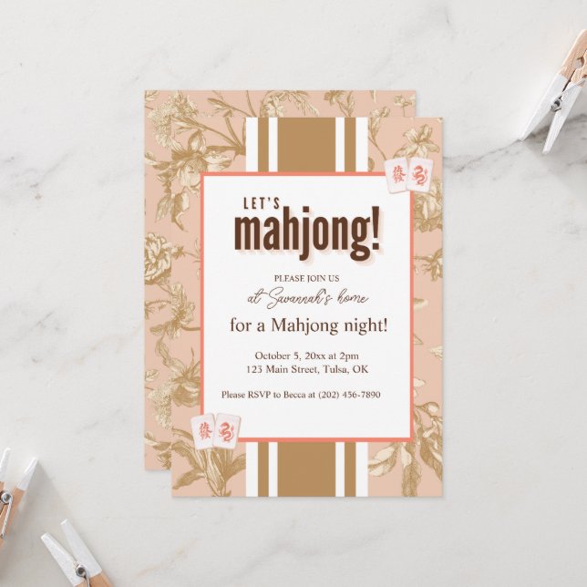 Mahjong Party Invitation, toile, mahjong tiles Invitation (Front/Back In Situ)