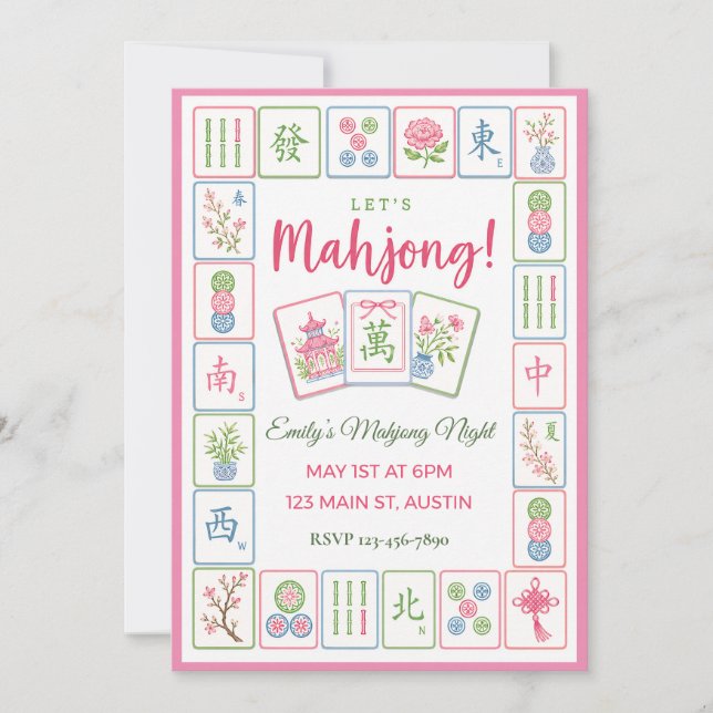Mahjong Party Pastel Tile Border  Invitation (Front)