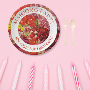 Mahjong Party Rich Bold Floral Custom Paper Plate