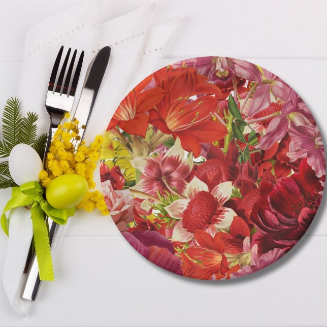 Mahjong Party Rich Bold Floral  Paper Plate (Creator Uploaded)