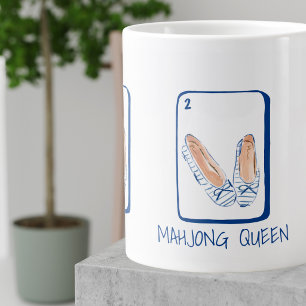 MAHJONG QUEEN Blue Stripe Flats Mahjong Preppy Large Coffee Mug