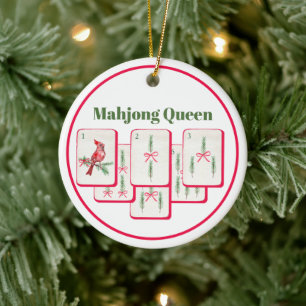Mahjong Queen Christmas Bam Tiles Custom Ceramic Tree Decoration