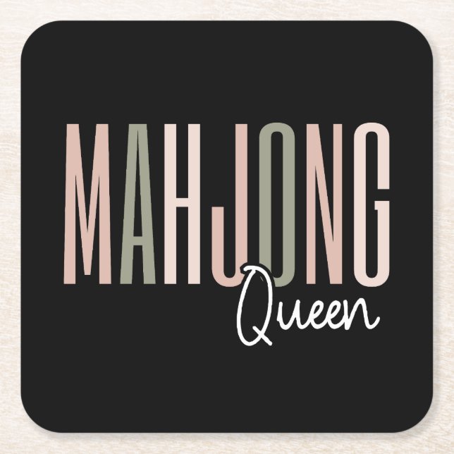 Mahjong queen letters square paper coaster (Front)