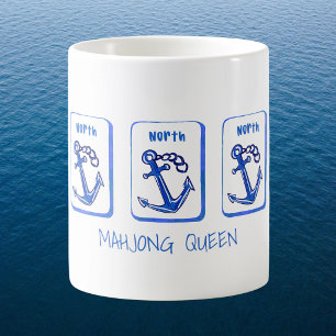 Mahjong Queen Nautical / Blue Anchor Tiles Coastal Coffee Mug