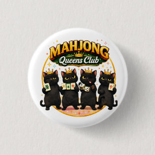 Mahjong Queens Club Cute Black Cats 3 Cm Round Badge