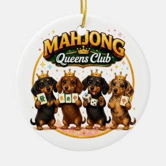 Mahjong Queens Club Cute Dachshunds Ceramic Tree Decoration