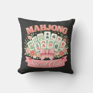 Mahjong Social Club Pink Floral Bow Cushion