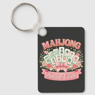Mahjong Social Club Pink Floral Bow Key Ring
