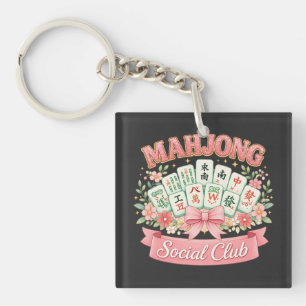 Mahjong Social Club Pink Floral Bow Key Ring