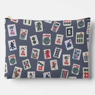 Mahjong symbols tiles on dark blue accessory pouch