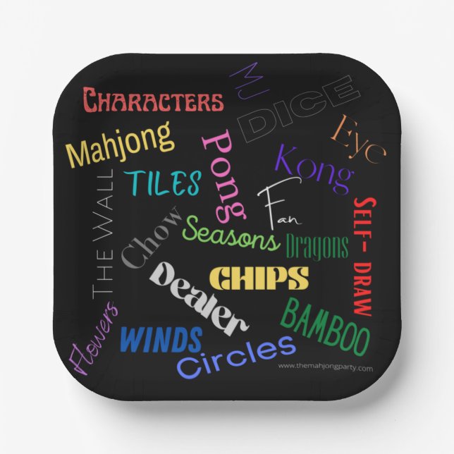 Mahjong Themed Paper Plate in Black (Front)