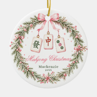 Mahjong Tile Wreath Christmas Ceramic Tree Decoration