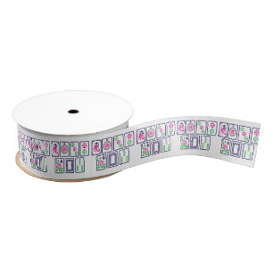 Mahjong Tiles #1 Designed for 1.5” Pink Green Blue Grosgrain Ribbon