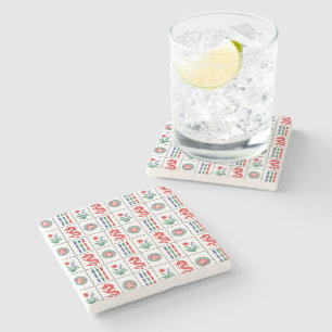 Mahjong Tiles #4 Red Green Blue White Stone Coaster