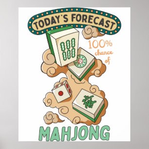 Mahjong Tiles And Clouds Cartoon Poster