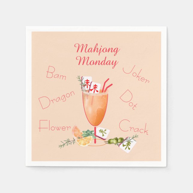 Mahjong Tiles and Cocktail Paper Napkin (Front)