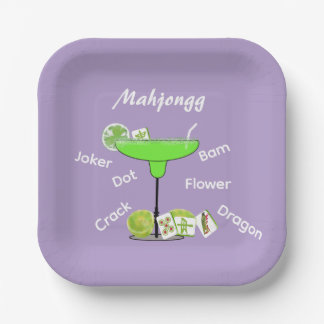 Mahjong Tiles and Margarita Purple Paper Plate