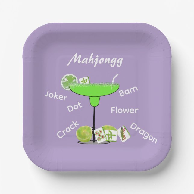 Mahjong Tiles and Margarita Purple Paper Plate (Front)