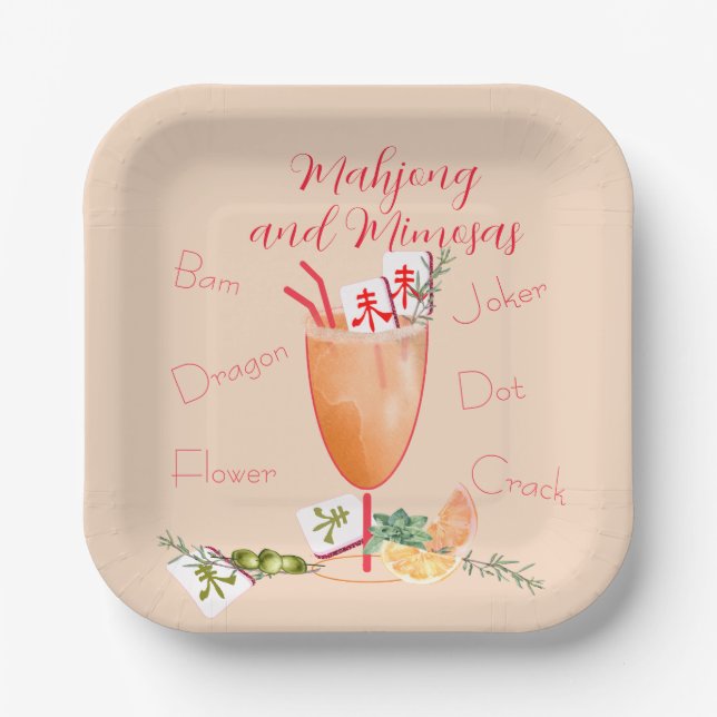 Mahjong Tiles and Mixed Cocktail Paper Plate (Front)