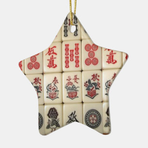 Mahjong tiles and Panda monogrammed Ceramic Tree Decoration