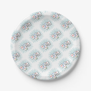 Mahjong Tiles Blue Paper Plate