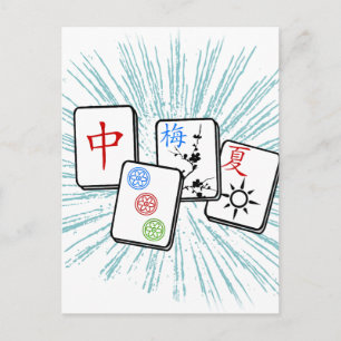 Mahjong Tiles Blue Postcard