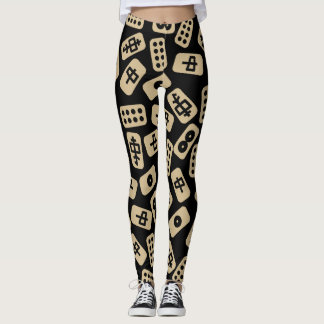 Mahjong Tiles Brown on Black Leggings