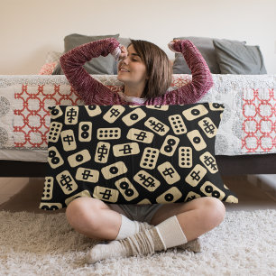 Mahjong tiles brown on black lumbar cushion