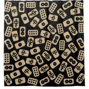 Mahjong tiles brown on black shower curtain
