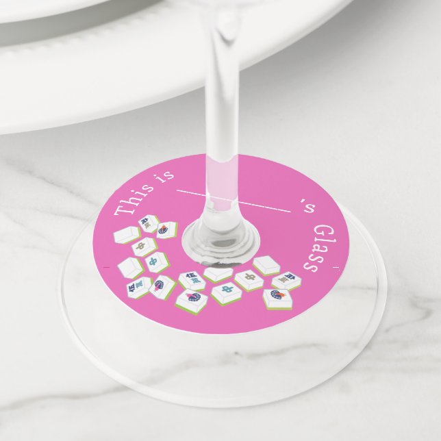 Mahjong Tiles Dot Crak Bam Wine Glass Tag (Close Up)
