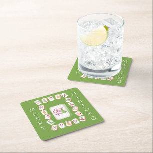 Mahjong Tiles Holiday Square Paper Coaster