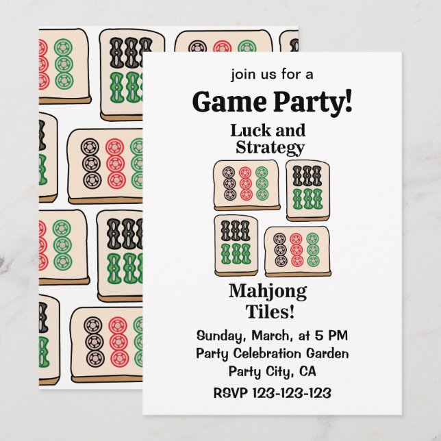 Mahjong Tiles Luck Strategy Player Fans Invitation (Front/Back)