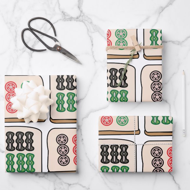 Mahjong Tiles Luck Strategy Player Fans Wrapping Paper Sheet (Front)