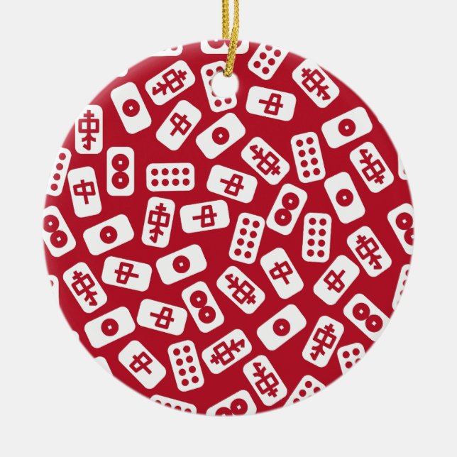 Mahjong Tiles Merry Christmas Ceramic Tree Decoration (Front)