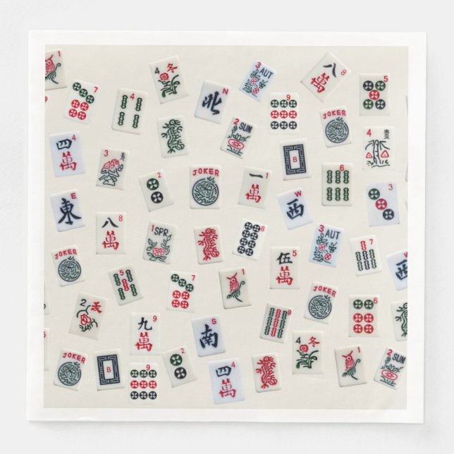 MahJong tiles on pastel badge background Napkin (Front)