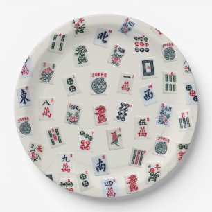 MahJong tiles on pastel badge background  Paper Plate