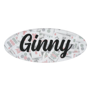Mahjong Tiles Oval Magnetic Name Tag