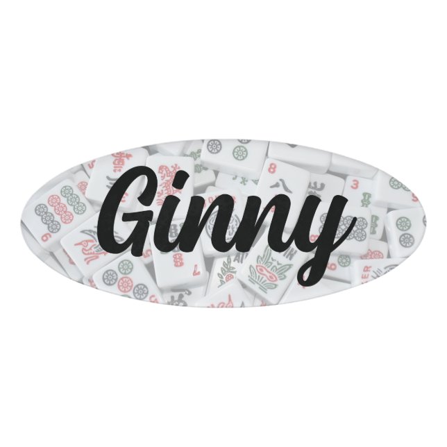 Mahjong Tiles Oval Magnetic Name Tag (Front)