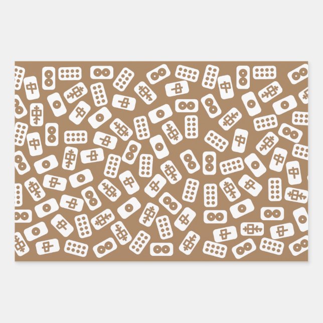 Mahjong tiles pattern on brown background wrapping paper sheet (Front)