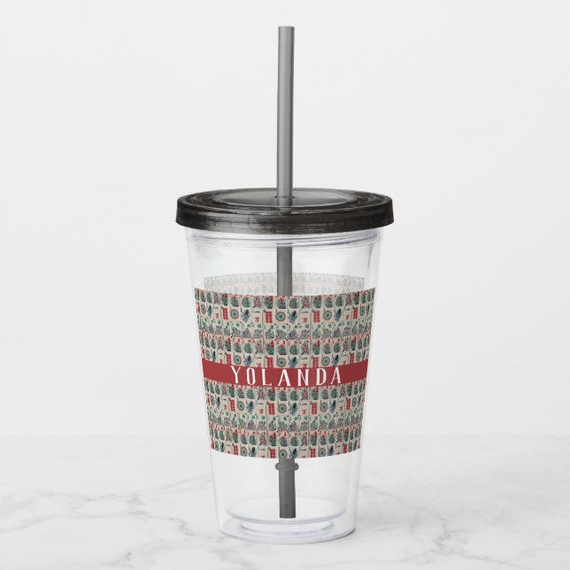 Mahjong Tiles Pattern Personalised Acrylic Tumbler (Front)