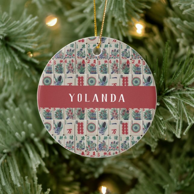 Mahjong Tiles Pattern Personalised Ceramic Ornamen Tree Decoration (Tree)