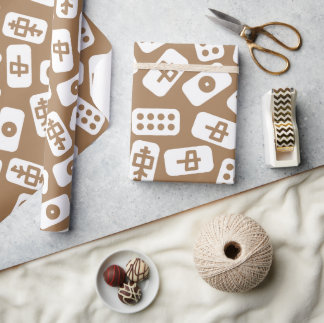 Mahjong tiles pattern white on brown wrapping paper