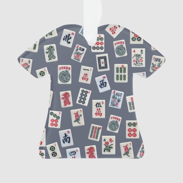 MahJong tiles photography design on dark blue Ornament (Front)