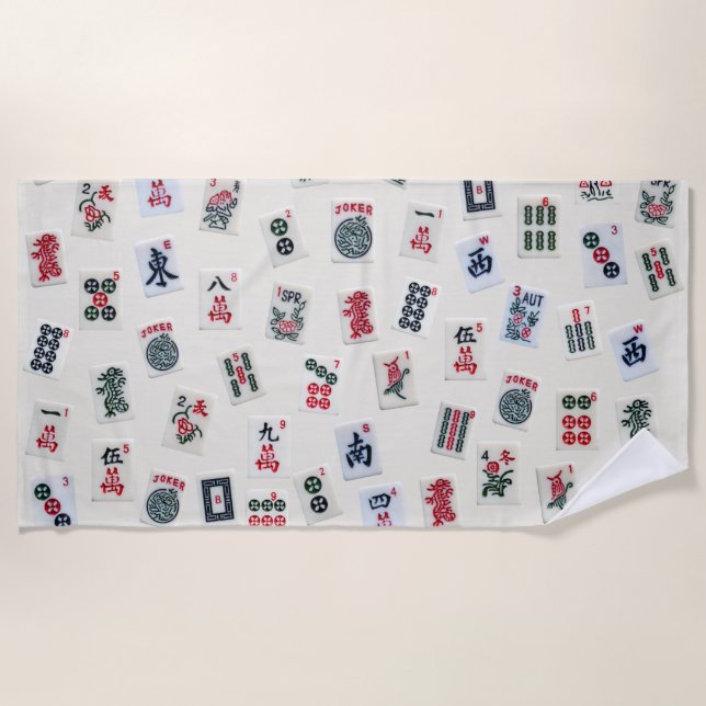 MahJong tiles photography on badge background  Beach Towel (Front)