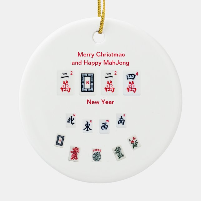 Mahjong tiles symbols design for Christmas Ceramic Tree Decoration (Front)